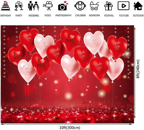 LTLYH 7x5ft خلفية عيد الحب عيد الحب الأحمر الحب القلب بالون ديكور راية خلفية عيد الحب صورة خلفية عيد الحب لوازم الحفلات 126 in Kuwait