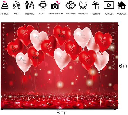 LTLYH 7x5ft خلفية عيد الحب عيد الحب الأحمر الحب القلب بالون ديكور راية خلفية عيد الحب صورة خلفية عيد الحب لوازم الحفلات 126 in Kuwait