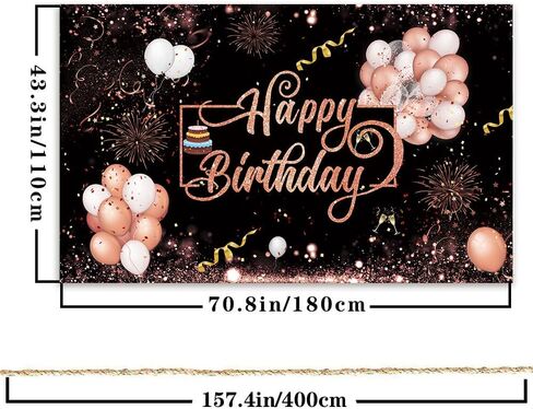 ارتفع الذهب عيد ميلاد سعيد موضوع النسيج علامة ملصق راية خلفية مع الألعاب النارية، نجمة، بالونات، نمط الكعك لbrithday الصورة كشك خلفية حزب زينة اللوازم in Kuwait