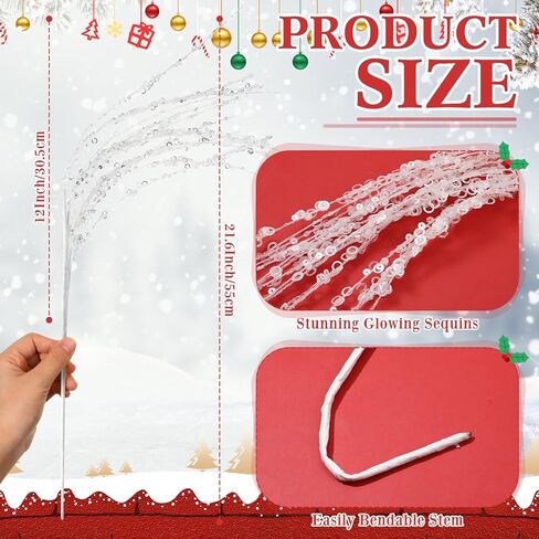 Hiboom 20 Pcs Glitter Christmas Picks Christmas Tree Decorative Stem Picks Artificial Glitter Stem Flower Arrangements for Christmas Tree Xmas Party Wedding Vase Decorations 21.6 Inch (Rose Red) in Saudi Arabia