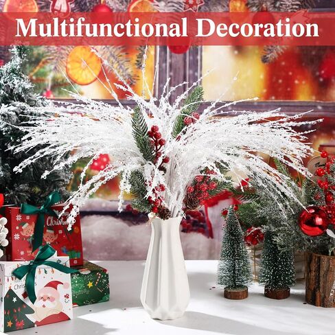Hiboom 20 Pcs Glitter Christmas Picks Christmas Tree Decorative Stem Picks Artificial Glitter Stem Flower Arrangements for Christmas Tree Xmas Party Wedding Vase Decorations 21.6 Inch (Rose Red) in Saudi Arabia