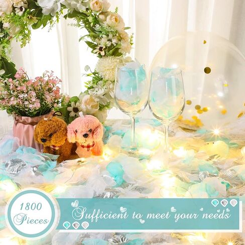 1800 Pieces Flower Petals for Weddings Flower Confetti Silk Rose Artificial Petals Turquoise Flower Petals for Baby Shower Centerpieces Flower Girl Decoration (Teal, White, Silver) in Kuwait