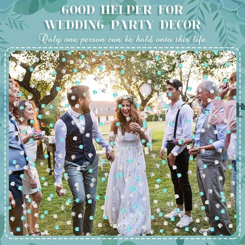 1800 Pieces Flower Petals for Weddings Flower Confetti Silk Rose Artificial Petals Turquoise Flower Petals for Baby Shower Centerpieces Flower Girl Decoration (Teal, White, Silver) in Kuwait