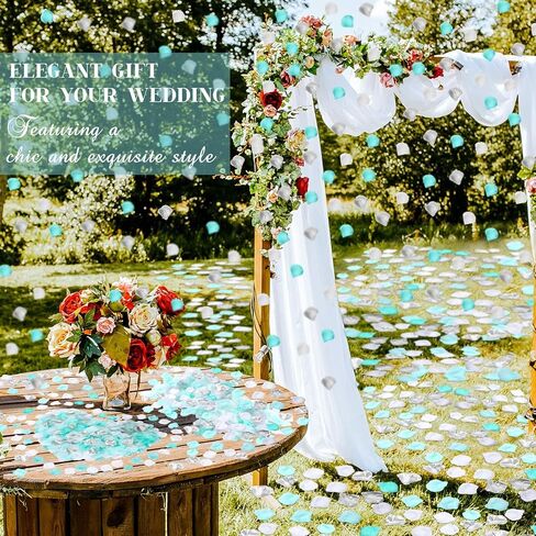 1800 Pieces Flower Petals for Weddings Flower Confetti Silk Rose Artificial Petals Turquoise Flower Petals for Baby Shower Centerpieces Flower Girl Decoration (Teal, White, Silver) in Kuwait