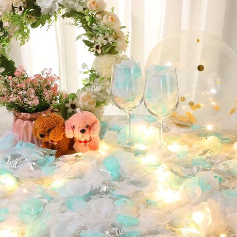 1800 Pieces Flower Petals for Weddings Flower Confetti Silk Rose Artificial Petals Turquoise Flower Petals for Baby Shower Centerpieces Flower Girl Decoration (Teal, White, Silver) in Kuwait