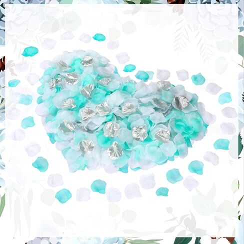 1800 Pieces Flower Petals for Weddings Flower Confetti Silk Rose Artificial Petals Turquoise Flower Petals for Baby Shower Centerpieces Flower Girl Decoration (Teal, White, Silver) in Kuwait