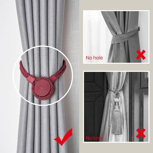 NICEEC 4 Pack Strong Magnetic Curtain Tiebacks Wooden Medal Shape Decorative Drape Tie Backs Natural Cotton Rope Hand-Woven Curtain Holdbacks for Home & Office Draperies Decor (Khaki) in Kuwait