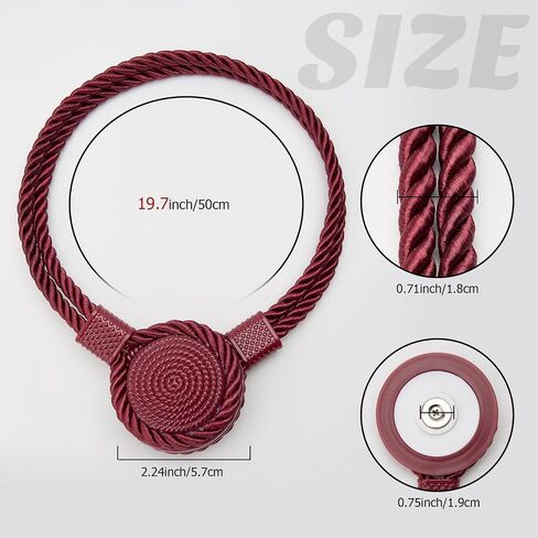 NICEEC 4 Pack Strong Magnetic Curtain Tiebacks Wooden Medal Shape Decorative Drape Tie Backs Natural Cotton Rope Hand-Woven Curtain Holdbacks for Home & Office Draperies Decor (Khaki) in Kuwait