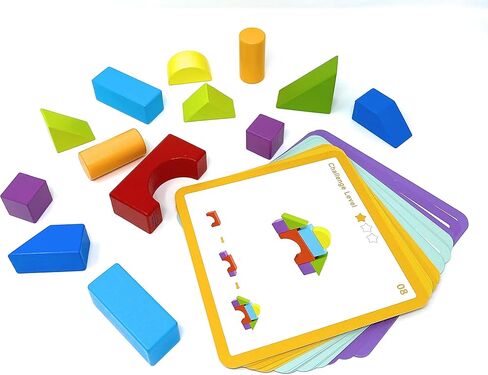Cutie Pie Toys Blocks Stacking Game, 3D Puzzle and Problem Solving, 20 Pattern Activity Cards, 13 Shapes, for Toddlers & Preschoolers, Ages 1+ in Kuwait