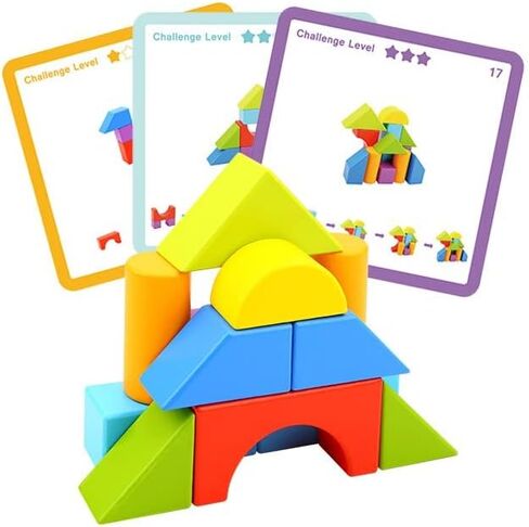 Cutie Pie Toys Blocks Stacking Game, 3D Puzzle and Problem Solving, 20 Pattern Activity Cards, 13 Shapes, for Toddlers & Preschoolers, Ages 1+ in Kuwait