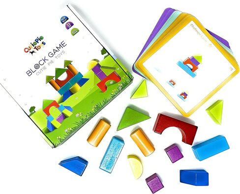 Cutie Pie Toys Blocks Stacking Game, 3D Puzzle and Problem Solving, 20 Pattern Activity Cards, 13 Shapes, for Toddlers & Preschoolers, Ages 1+ in Kuwait