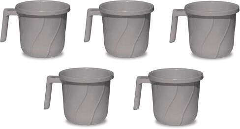 VAKRATUNDA KITCHENWARES Premium BPA Free Plastic Mugs for Bathroom, Bath Mug, Stripes Design Bathing Mugs Dabba Camping Mug, 50 Ounce Capacity (Grey, 1) in Saudi Arabia