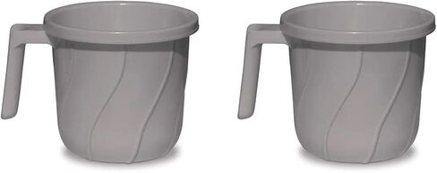 VAKRATUNDA KITCHENWARES Premium BPA Free Plastic Mugs for Bathroom, Bath Mug, Stripes Design Bathing Mugs Dabba Camping Mug, 50 Ounce Capacity (Grey, 1) in Saudi Arabia