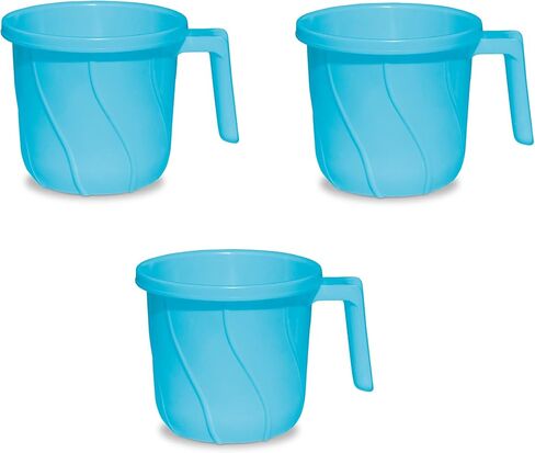 VAKRATUNDA KITCHENWARES Premium BPA Free Plastic Mugs for Bathroom, Bath Mug, Stripes Design Bathing Mugs Dabba Camping Mug, 50 Ounce Capacity (Grey, 1) in Saudi Arabia