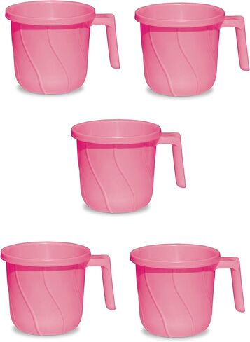 VAKRATUNDA KITCHENWARES Premium BPA Free Plastic Mugs for Bathroom, Bath Mug, Stripes Design Bathing Mugs Dabba Camping Mug, 50 Ounce Capacity (Grey, 1) in Saudi Arabia