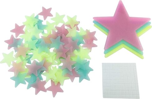 HoneyToys 204PCS 1.2" Luminous Stars Fluorescent Noctilucent Plastic Wall Stickers Decals for Home Ceiling Wall Baby Kids Bedroom (Yellow) in Kuwait