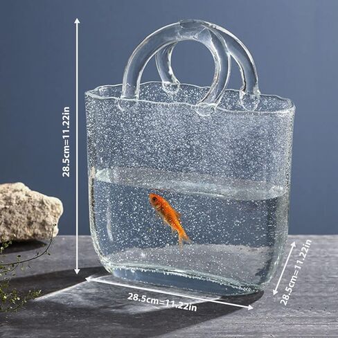 مزهرية حقيبة زجاجية AmaCielo، مزهريات زجاجية وعاء السمك، مزهرية زجاجية شفافة مصنوعة يدويًا على شكل حقيبة يد، مزهرية زجاجية بتصميم فريد مع فقاعات، لتنسيق الزهور، ديكور منزلي لحفلات الزفاف (أخضر فاتح) in Kuwait
