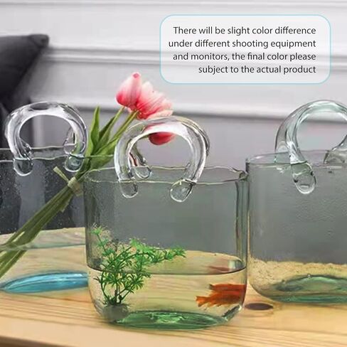 مزهرية حقيبة زجاجية AmaCielo، مزهريات زجاجية وعاء السمك، مزهرية زجاجية شفافة مصنوعة يدويًا على شكل حقيبة يد، مزهرية زجاجية بتصميم فريد مع فقاعات، لتنسيق الزهور، ديكور منزلي لحفلات الزفاف (أخضر فاتح) in Kuwait