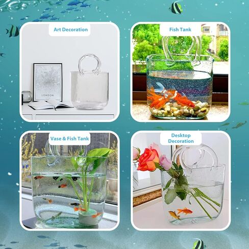 مزهرية حقيبة زجاجية AmaCielo، مزهريات زجاجية وعاء السمك، مزهرية زجاجية شفافة مصنوعة يدويًا على شكل حقيبة يد، مزهرية زجاجية بتصميم فريد مع فقاعات، لتنسيق الزهور، ديكور منزلي لحفلات الزفاف (أخضر فاتح) in Kuwait