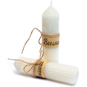 Phyther 100% Natural Beeswax Pillar Candles (6 x 1.5 inches). Unscented, Honeycomb Pattern Candlestick for Table Centerpiece Décor. Green (2 pcs) in Saudi Arabia