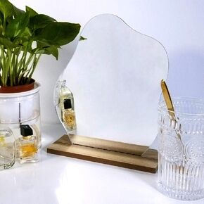 تسيان مراة زينة جمالية غير منتظمة بدون اطار، مراة مكياج مزخرفة لسطح الطاولة من الاكريليك مع حامل خشبي لغرفة المعيشة والمساحات الصغيرة وديكور المنزل - على شكل سحابة in Kuwait