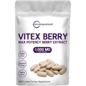 المكونات الدقيقة، مكمل فيتكس بيري، 1000 مجم لكل وجبة، 240 كبسولة | مستخلص قوي من شجرة التوت | يعزز الدورة الشهرية والخصوبة وتوازن الهرمونات لدى النساء | غير معدل وراثيًا in Kuwait