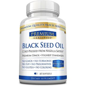 زيت بذور سوداء معتمد ممتاز - حبة البركة المضغوطة على البارد بقوة إضافية، غير معدلة وراثيًا - 2% ثيموكينون - 60 كبسولة هلامية - صحة المناعة والجهاز التنفسي والقلب والأوعية الدموية in Kuwait