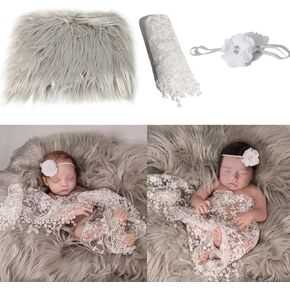 Yinuoday 2PCS Newborn Baby Photography Props DIY Newborn Wraps Photography Mat Blanket for Baby Boys and Girls (Gray-02) in Kuwait