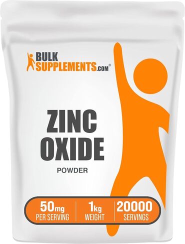 BulkSupplements.com مسحوق أكسيد الزنك - مكملات الزنك، زنك 40 مجم، مسحوق الزنك - مكملات أكسيد الزنك، لدعم المناعة - خالي من الغلوتين، 50 مجم لكل وجبة، 500 جم (1.1 رطل) in Kuwait