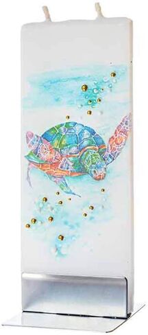 Flatyz Hand Painted Flat Candle| Unscented, Dripless, Smokeless, Decorative | Sea Turtle | Double Wick with Metal Base | Unique Gift Idea and Home Décor Accent in Kuwait