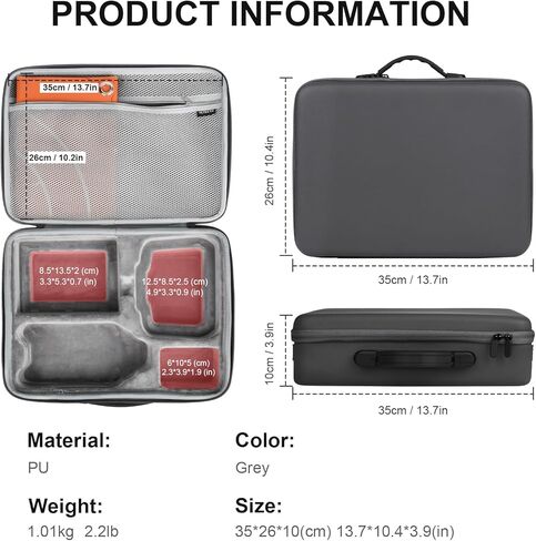 يتيث شنطة حمل لجهاز دي جيه اي اير 3، شنطة كتف محمولة للسفر من جلد البولي يوريثين لطائرات درون دي جيه اي اير 3 فلاي مور كومبو مع وحدة تحكم دي جيه اي ار سي 2 وملحقات اخرى (رمادي) in Kuwait