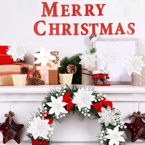 Sggvecsy 30 Pcs 3 Styles Christmas Glitter Poinsettia Flowers Artificial Berry Picks Christmas Tree Ornaments Artificial Christmas Flowers with Clips for Xmas Wedding Wreath Floral Decorations(Gold) in Saudi Arabia