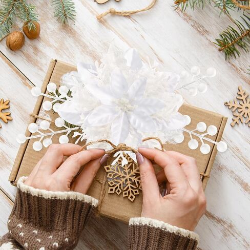 Sggvecsy 30 Pcs 3 Styles Christmas Glitter Poinsettia Flowers Artificial Berry Picks Christmas Tree Ornaments Artificial Christmas Flowers with Clips for Xmas Wedding Wreath Floral Decorations(Gold) in Saudi Arabia