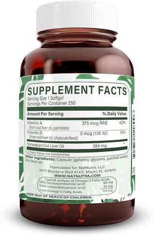 Natural Nutra Norwegian Cod Liver Oil Supplement, Helps to Maintain Skin, Body Density, Eye Health, Promotes Dental Health, Supports Cardiovascular Health, 100 Softgels in Saudi Arabia