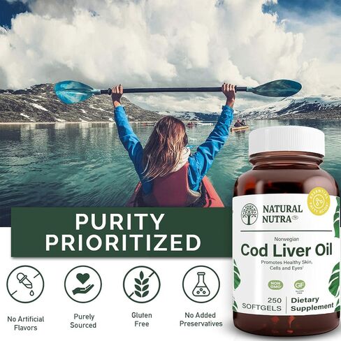Natural Nutra Norwegian Cod Liver Oil Supplement, Helps to Maintain Skin, Body Density, Eye Health, Promotes Dental Health, Supports Cardiovascular Health, 100 Softgels in Saudi Arabia