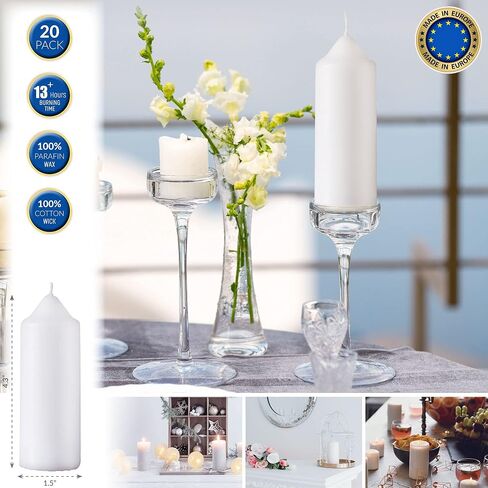 SPAAS White Pillar Candles - 20 Pack | 1.5x4 Inch Bulk Pillar Candles, Dripless Dinner Candles | Unscented Pillar Candles for Home Décor, Memorial, Vigil, Parties, Wedding, Decorative Lantern in Saudi Arabia