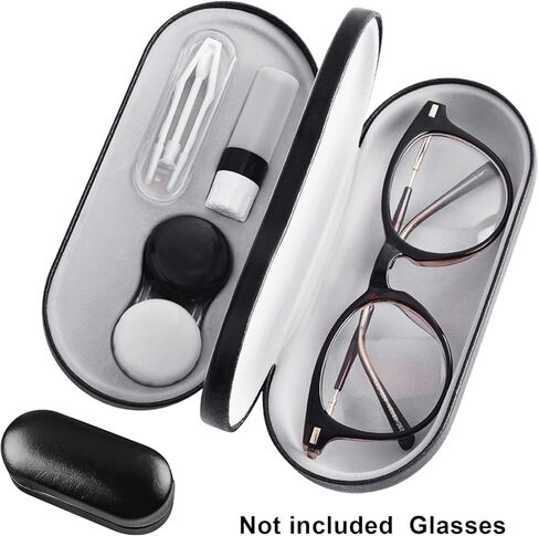 حافظة نظارة KASCLINO 2 في 1، حافظة نظارة بطبقة مزدوجة لإطارين، حافظة عدسات لاصقة مع مزيل ملاقط مرآة، حافظة حماية صلبة لصندوق العدسات اللاصقة للرجال والنساء in Kuwait