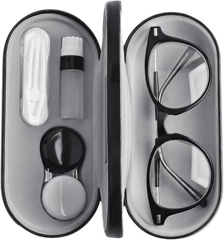 حافظة نظارة KASCLINO 2 في 1، حافظة نظارة بطبقة مزدوجة لإطارين، حافظة عدسات لاصقة مع مزيل ملاقط مرآة، حافظة حماية صلبة لصندوق العدسات اللاصقة للرجال والنساء in Kuwait