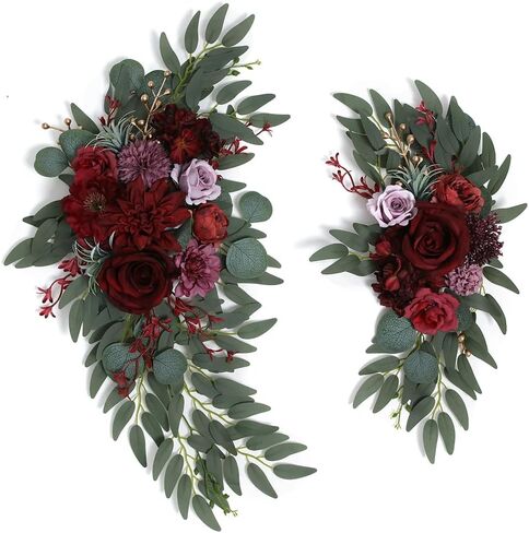 زهرة اصطناعية غنيمة زفاف قوس الزهور مجموعة من 2 ترتيبات غنيمة زهرة الورد لحفل زفاف علامة حفل الترحيب وخلفية الاستقبال زخرفة الزهور (الوردي) in Kuwait