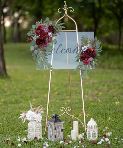 زهرة اصطناعية غنيمة زفاف قوس الزهور مجموعة من 2 ترتيبات غنيمة زهرة الورد لحفل زفاف علامة حفل الترحيب وخلفية الاستقبال زخرفة الزهور (الوردي) in Kuwait