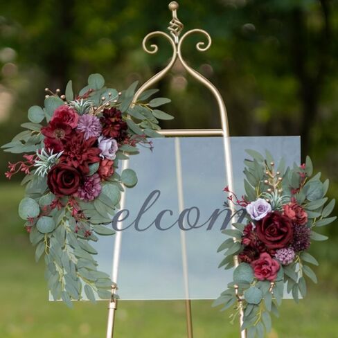 زهرة اصطناعية غنيمة زفاف قوس الزهور مجموعة من 2 ترتيبات غنيمة زهرة الورد لحفل زفاف علامة حفل الترحيب وخلفية الاستقبال زخرفة الزهور (الوردي) in Kuwait