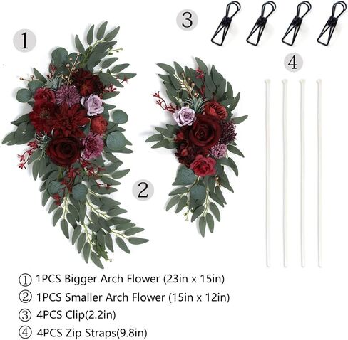 زهرة اصطناعية غنيمة زفاف قوس الزهور مجموعة من 2 ترتيبات غنيمة زهرة الورد لحفل زفاف علامة حفل الترحيب وخلفية الاستقبال زخرفة الزهور (الوردي) in Kuwait