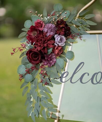 زهرة اصطناعية غنيمة زفاف قوس الزهور مجموعة من 2 ترتيبات غنيمة زهرة الورد لحفل زفاف علامة حفل الترحيب وخلفية الاستقبال زخرفة الزهور (الوردي) in Kuwait