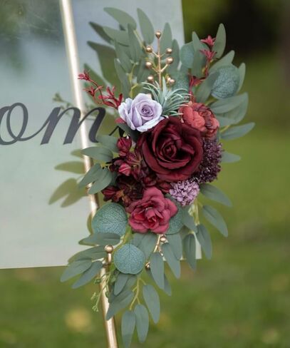 زهرة اصطناعية غنيمة زفاف قوس الزهور مجموعة من 2 ترتيبات غنيمة زهرة الورد لحفل زفاف علامة حفل الترحيب وخلفية الاستقبال زخرفة الزهور (الوردي) in Kuwait