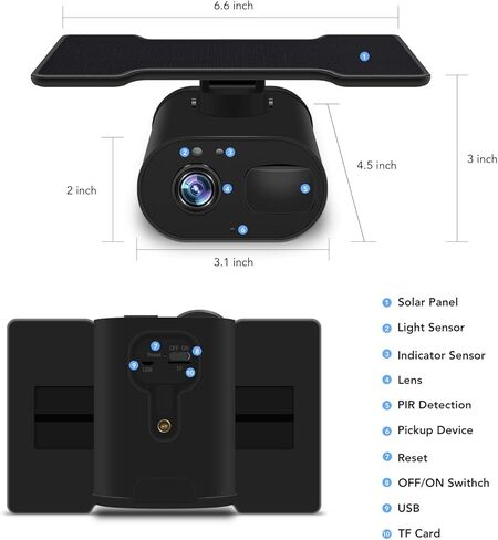 Solar Powered Security Camera,Wireless Security Camera Outdoor ,1080P Solar Rechargeable Battery Power IP Home Cameras,Night Vision, PIR Motion Detection, 2-Way Audio,IP65 Waterproof,Cloud Storage in Kuwait