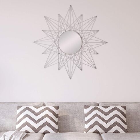 Patton Wall Decor 36" Silver Round Geometric Sunburst Wall Accent Mirror in Kuwait