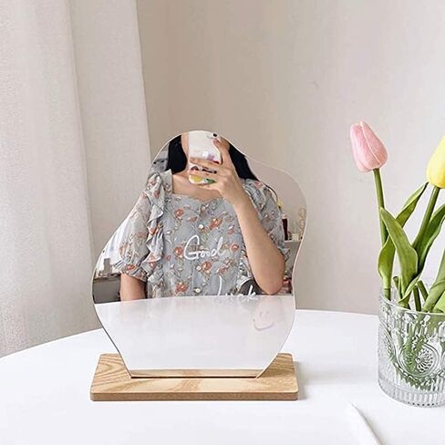 مراة مكياج اكريليك للمكتب مع حامل ديكور جمالي للمكتب - مراة فانيتي بدون اطار لغرفة النوم وغرفة المعيشة وديكور الغرفة in Kuwait