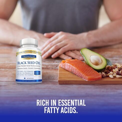 Premium Certified Black Seed Oil - Extra Strength Cold Pressed Nigella Sativa, Non-GMO - 2% Thymoquinone - 60 Softgels - Immune, Respiratory, and Cardiovascular Health in Kuwait