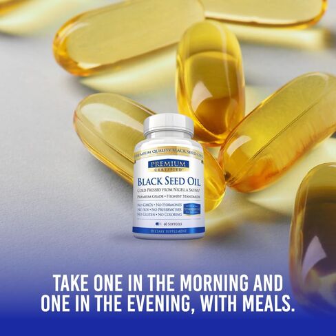 Premium Certified Black Seed Oil - Extra Strength Cold Pressed Nigella Sativa, Non-GMO - 2% Thymoquinone - 60 Softgels - Immune, Respiratory, and Cardiovascular Health in Kuwait