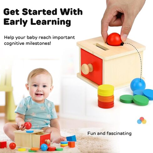 TOY Life Montessori Toys Object Permanence Box Toys 2 في 1 لعبة قطرة الكرة الخشبية وصندوق العملات المعدنية ألعاب مونتيسوري للأطفال من عمر 6 إلى 12 شهرًا ألعاب خشبية لعمر 1+ سنة هدايا ألعاب تطوير الطفل للأطفال الصغار in Saudi Arabia